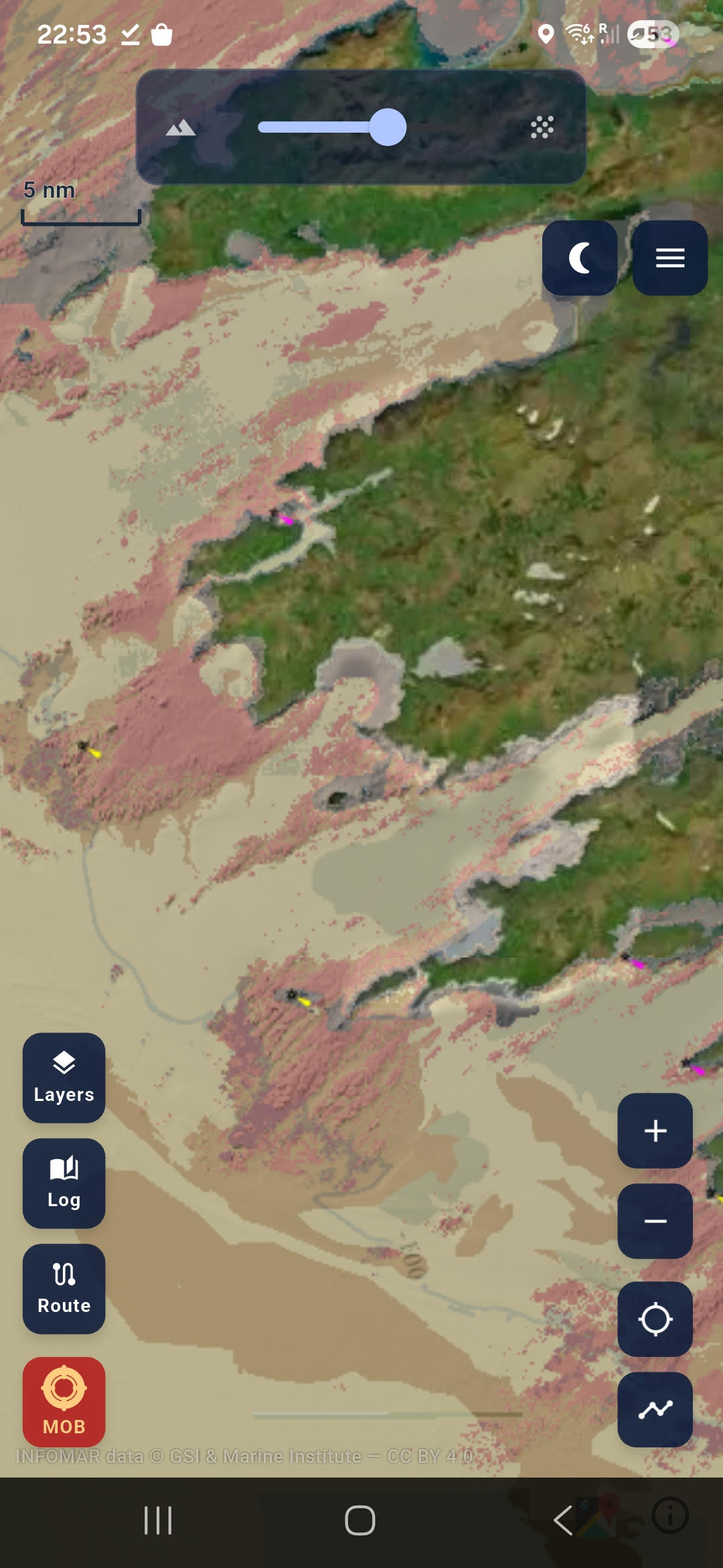 Sediment and depth blended together